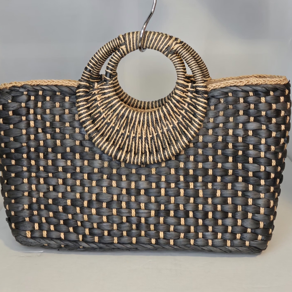 Zara Black and Natural Woven Straw Tote